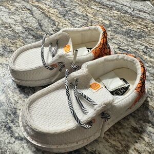 Hey Dude Kids White and Orange Sneakers